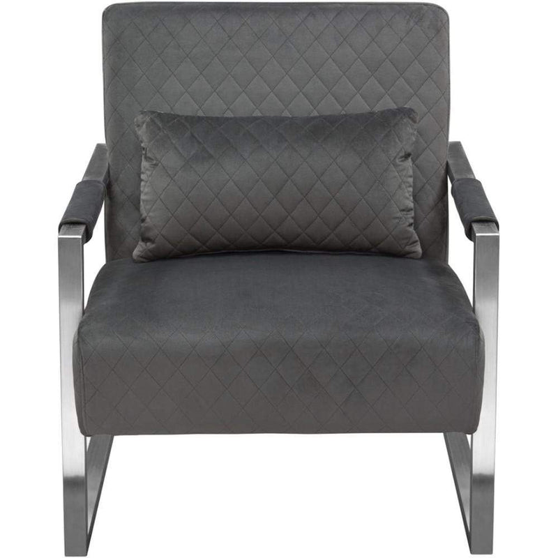 Accent Chairs Stainless Steel Framed Accent Chair with Diamond Tufted Velvet Upholstery, Dusk Gray and Silver Benzara