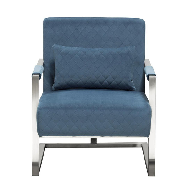 Accent Chairs Stainless Steel Framed Accent Chair with Diamond Tufted Velvet Upholstery, Royal Blue and Silver Benzara