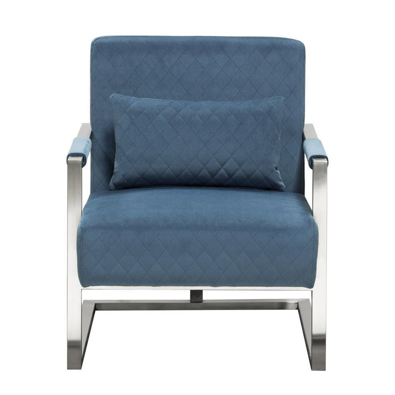Accent Chairs Stainless Steel Framed Accent Chair with Diamond Tufted Velvet Upholstery, Royal Blue and Silver Benzara