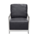 Accent Chairs Stainless Steel Framed Leatherette Accent Chair with Sleek Armrest, Black and Silver Benzara
