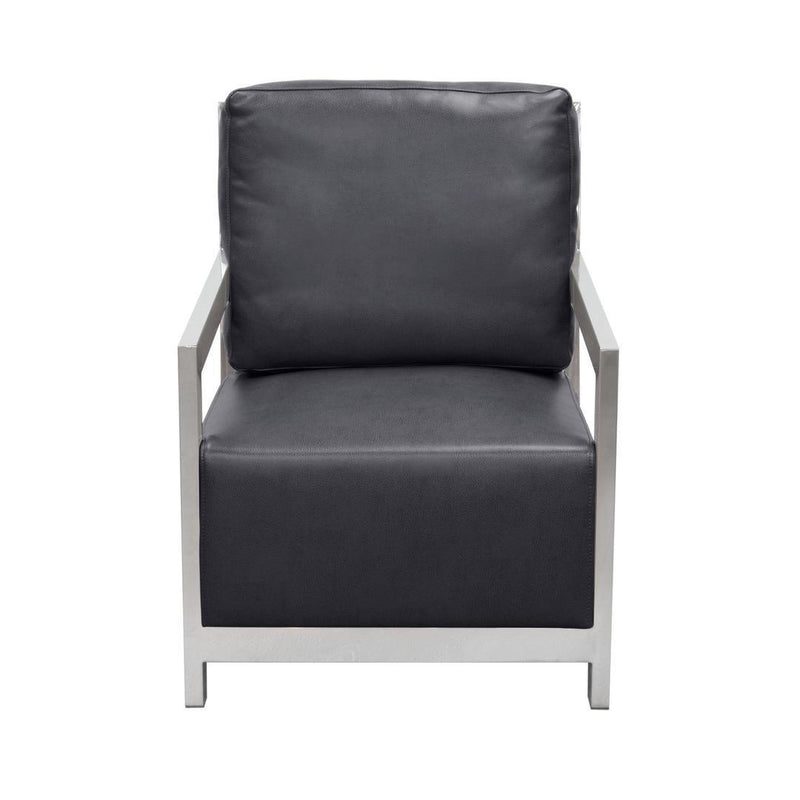 Accent Chairs Stainless Steel Framed Leatherette Accent Chair with Sleek Armrest, Black and Silver Benzara