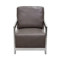 Accent Chairs Stainless Steel Framed Leatherette Accent Chair with Sleek Armrest, Gray and Silver Benzara