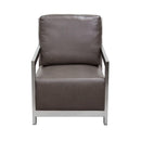 Accent Chairs Stainless Steel Framed Leatherette Accent Chair with Sleek Armrest, Gray and Silver Benzara