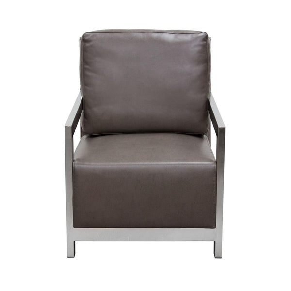 Accent Chairs Stainless Steel Framed Leatherette Accent Chair with Sleek Armrest, Gray and Silver Benzara