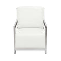 Accent Chairs Stainless Steel Framed Leatherette Accent Chair with Sleek Armrest, White and Silver Benzara