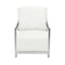Accent Chairs Stainless Steel Framed Leatherette Accent Chair with Sleek Armrest, White and Silver Benzara