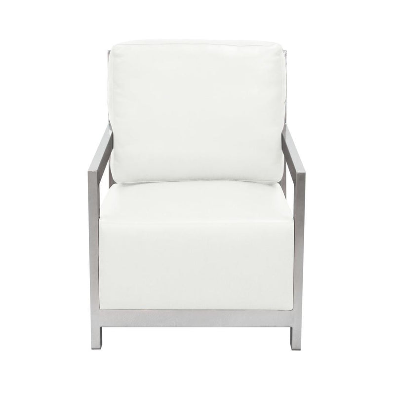 Accent Chairs Stainless Steel Framed Leatherette Accent Chair with Sleek Armrest, White and Silver Benzara
