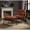 Accent Chairs Stitched Faux Leather Upholstered Metal Chair and Ottoman, Pack Of Two, Brown Benzara