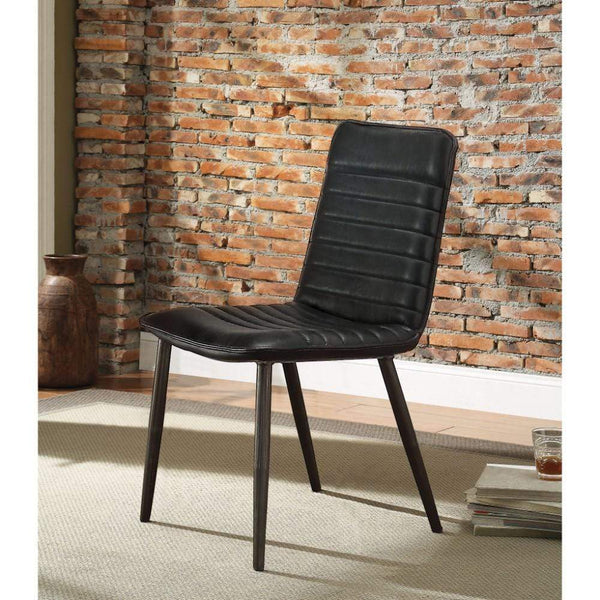 Accent Chairs Stitched Faux Leather Upholstered Metal Side Chair, Set of Two, Black Benzara