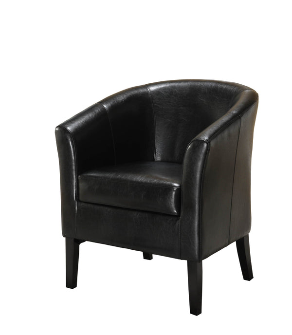 Accent Chairs Stitched Wooden Club Chair with Faux Leather Upholstery, Black Benzara