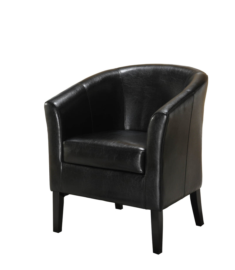 Accent Chairs Stitched Wooden Club Chair with Faux Leather Upholstery, Black Benzara