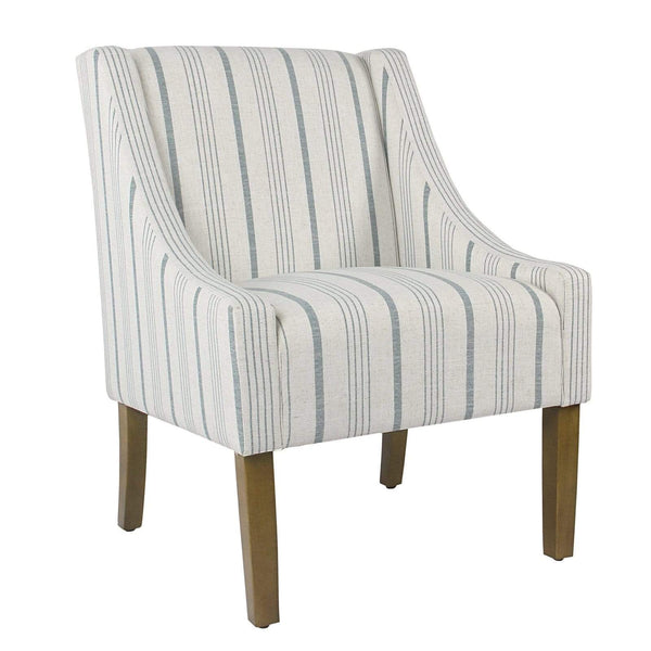 Accent Chairs Stripe Pattern Fabric Upholstered Accent Chair with Wooden Legs, Multicolor Benzara