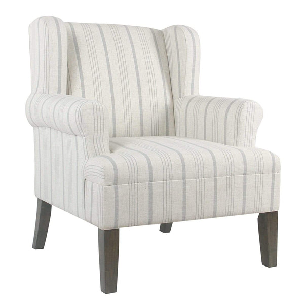 Accent Chairs Stripped Pattern Fabric Upholstered Wooden Accent Chair with Wing Back, Multicolor Benzara