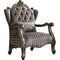 Traditional Style Velvet Upholstered Wooden Chair with Kidney Pillow, Gray