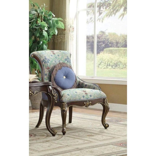 Traditional Style Wooden Accent Chair with Pillow, Espresso Brown