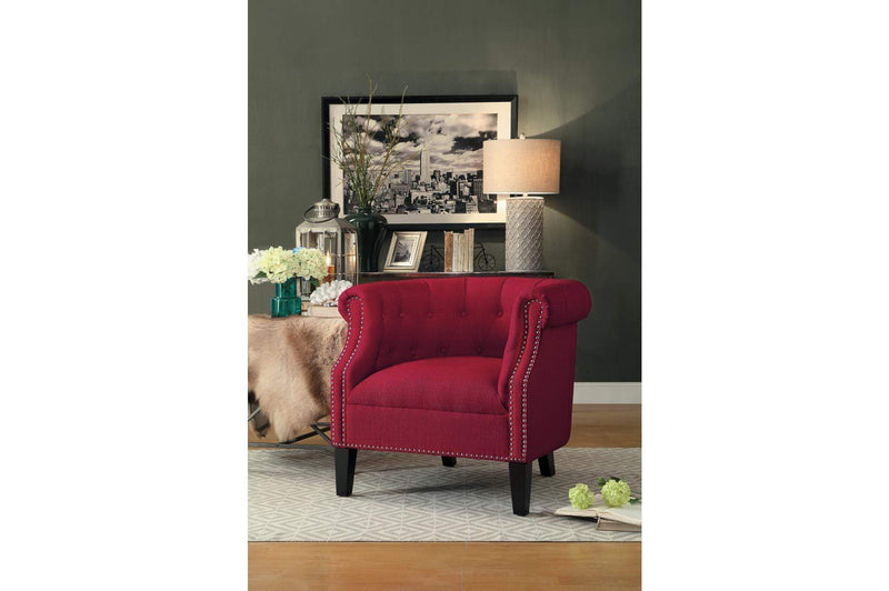 Transitional Polyester Upholstered Button Tufted Accent Chair with Nail Head Trim, Red