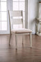 Transitional Solid Wood and Fabric Upholstered Side Chair, White and Beige , Pack of Two