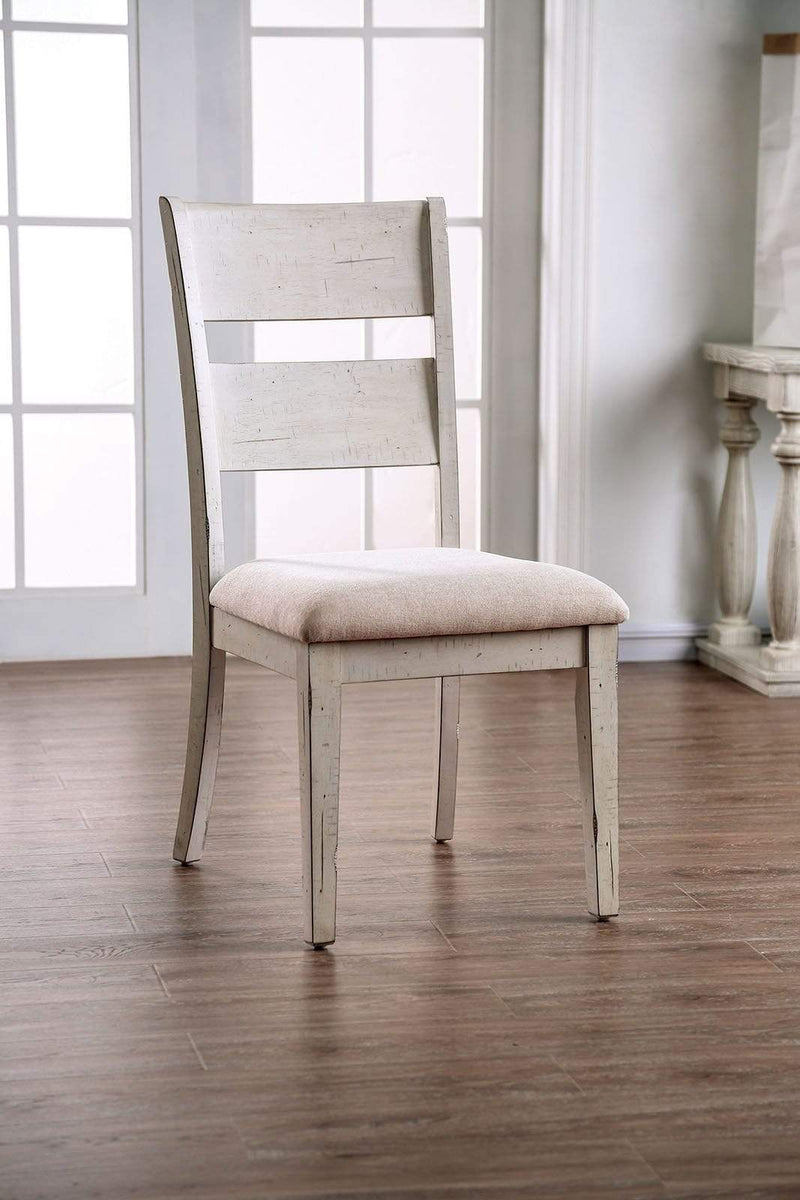 Transitional Solid Wood and Fabric Upholstered Side Chair, White and Beige , Pack of Two