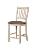 Accent Chairs Transitional Style Solid Wood Side Chair with Fabric Upholstered Seat, White and Gray, Pack of Two Benzara