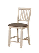 Accent Chairs Transitional Style Solid Wood Side Chair with Fabric Upholstered Seat, White and Gray, Pack of Two Benzara