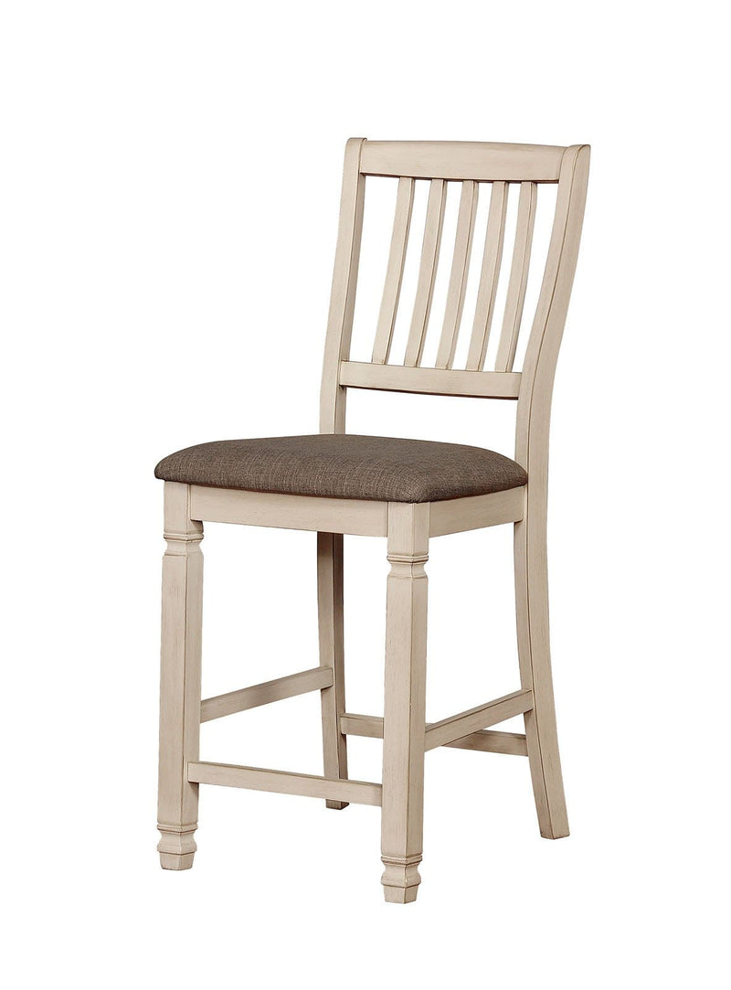 Accent Chairs Transitional Style Solid Wood Side Chair with Fabric Upholstered Seat, White and Gray, Pack of Two Benzara