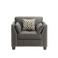 Transitional Style Wood and Linen Chair with 3 Pillows, Gray