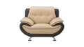 Two Toned Leather Upholstered Wooden Chair with Pillow Top Armrests and Steel Legs, Yellow and Brown