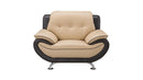 Two Toned Leather Upholstered Wooden Chair with Pillow Top Armrests and Steel Legs, Yellow and Brown