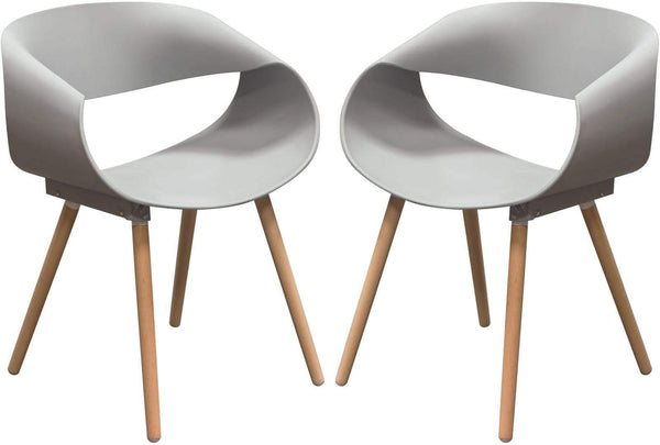 Accent Chairs Uniquely Designed Accent Chairs with Four Wooden Dowel Legs, Gray and Brown, Pack of Two Benzara