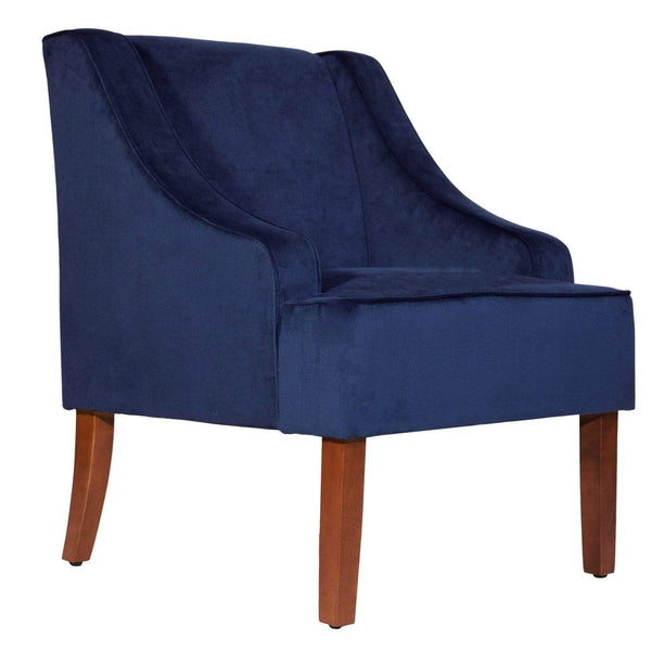 Accent Chairs Velvet Fabric Upholstered Wooden Accent Chair with Swooping Armrests, Blue and Brown Benzara
