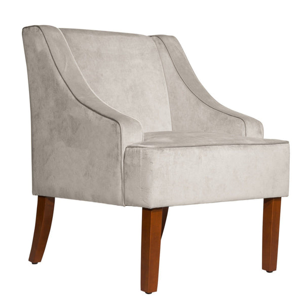 Accent Chairs Velvet Fabric Upholstered Wooden Accent Chair with Swooping Armrests, Gray and Brown Benzara