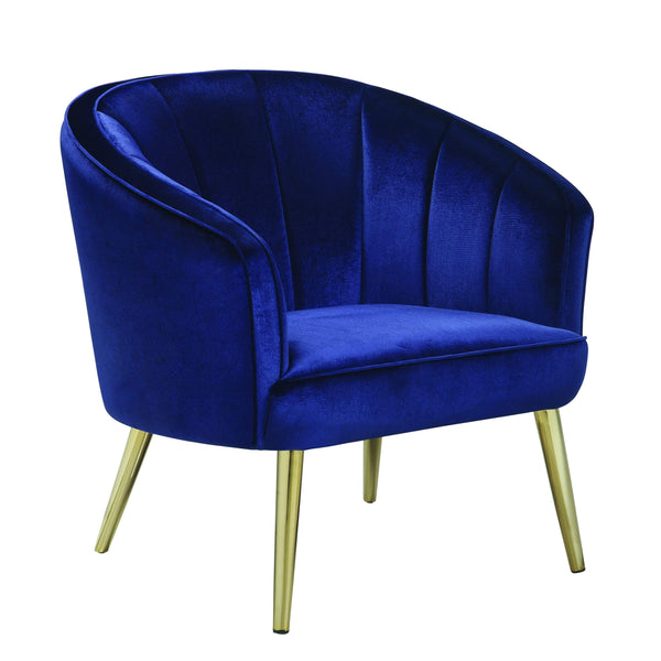 Accent Chairs Velvet Upholstered Accent Chair with Channel Tufted back and Metal Legs, Blue and Brass Benzara