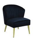 Accent Chairs Velvet Upholstered Accent Chair with Channel Tufted Wingback and Metal Legs, Black and Brass Benzara