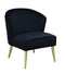 Accent Chairs Velvet Upholstered Accent Chair with Channel Tufted Wingback and Metal Legs, Black and Brass Benzara