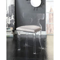 Accent Chairs Velvet Upholstered Acrylic Accent Chair with Mid Backrest, Gray and Clear Benzara