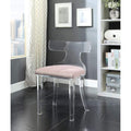 Accent Chairs Velvet Upholstered Acrylic Accent Chair with Mid Backrest, Light Pink and Clear Benzara
