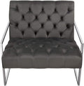 Accent Chairs Velvet Upholstered Button Tufted Accent Chair with Stainless Steel Sled Base, Gray and Silver Benzara