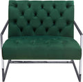 Accent Chairs Velvet Upholstered Button Tufted Accent Chair with Stainless Steel Sled Base, Green and Silver Benzara