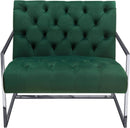 Accent Chairs Velvet Upholstered Button Tufted Accent Chair with Stainless Steel Sled Base, Green and Silver Benzara