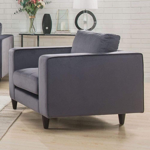Accent Chairs Velvet Upholstered Chair With Tapered Legs, Gray Benzara