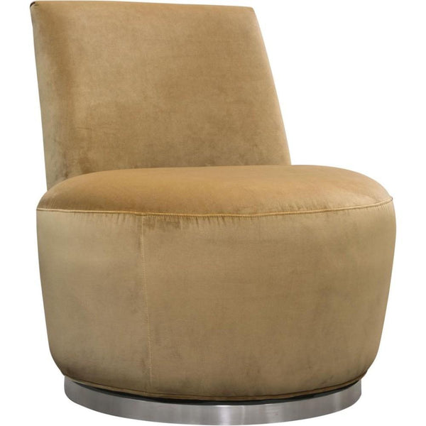 Accent Chairs Velvet Upholstered Swivel Accent Chair with Stainless Steel Base, Brown and Silver Benzara