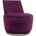 Accent Chairs Velvet Upholstered Swivel Accent Chair with Stainless Steel Base, Purple and Silver Benzara