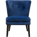 Accent Chairs Velvet Upholstered Wooden Accent Chair with Button Tufting and Wooden Legs, Blue and Brown Benzara
