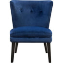 Accent Chairs Velvet Upholstered Wooden Accent Chair with Button Tufting and Wooden Legs, Blue and Brown Benzara