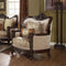 Accent Chairs Velvet Upholstery Chair With Wingback And Two Pillows, Beige & Dark Walnut Benzara