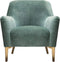 Accent Chairs Vertical Channel Tufted Fabric Upholstered Chair with Metal Angled Legs, Green and Gold Benzara