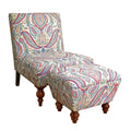 Wood and Fabric Accent Chair and Ottoman with Printed Paisley Pattern, Pack of Two, Multicolor