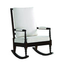 Wooden Rocking Chair with Fabric Upholstered Cushions, White and Brown