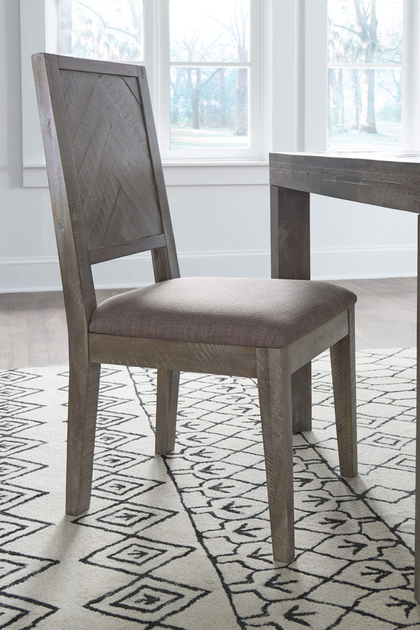 Wooden Side Chair with Fabric Upholstered Seat, Brown
