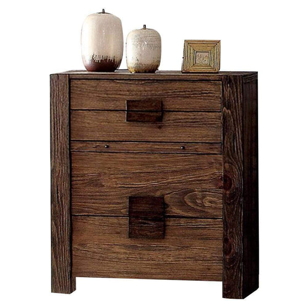 Accent Chests and Cabinets Solid Wooden Chest with Pull Out Tray, Rustic Natural Brown Benzara